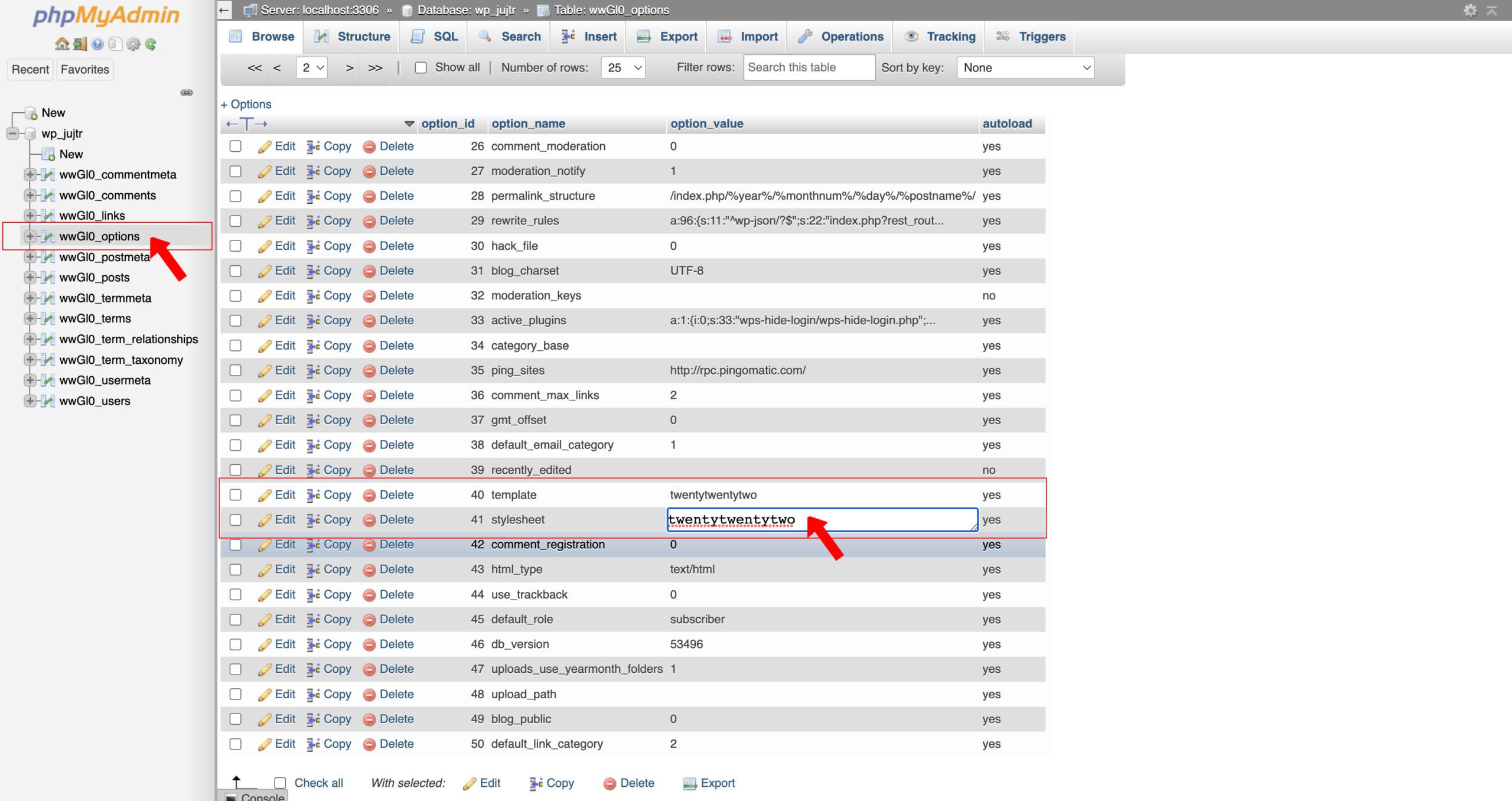 PhpMyAdmin | reset theme